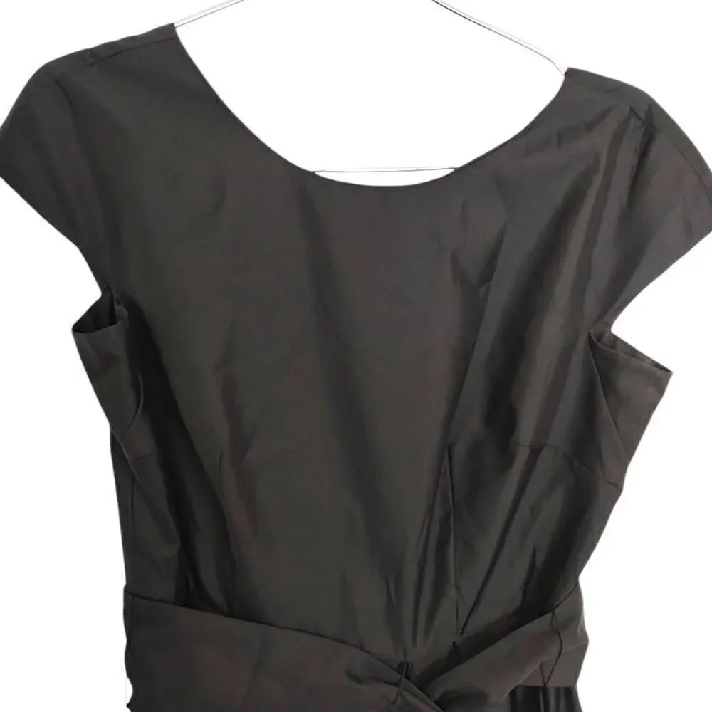 ALEX Womens Dress Sz‎ 6 Evenings Black Blue Floral Sheath Cap Sleeves Taffeta